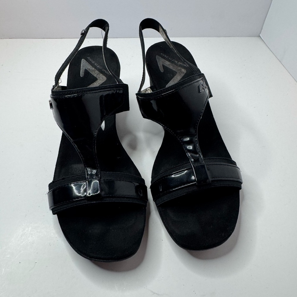 Anne Klein Sport Eadan Black Fabric Wedge Sandals Women's Size 7.5M